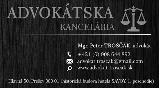 Poskytovanie právnych služieb - Kontakty na Mgr. Peter Troščák, advokát